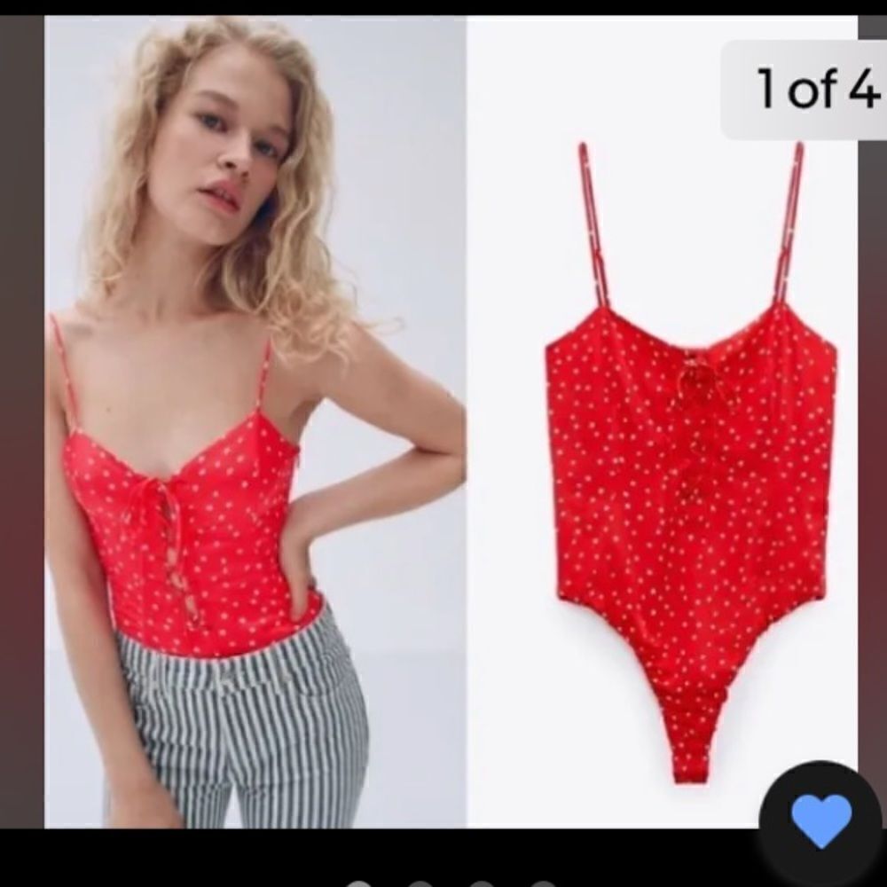 Zara ❤️ Red Satin Effect Star Print Bodysuit - NEW - XS/S
